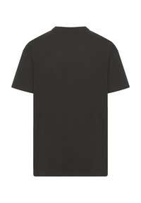 Schwarzes Baumwoll-T-Shirt mit Rundhalsausschnitt, kurzen Ärmeln und schlichter Gestaltung. Der Rücken ist glatt und weist keine sichtbaren Logos oder Muster auf.