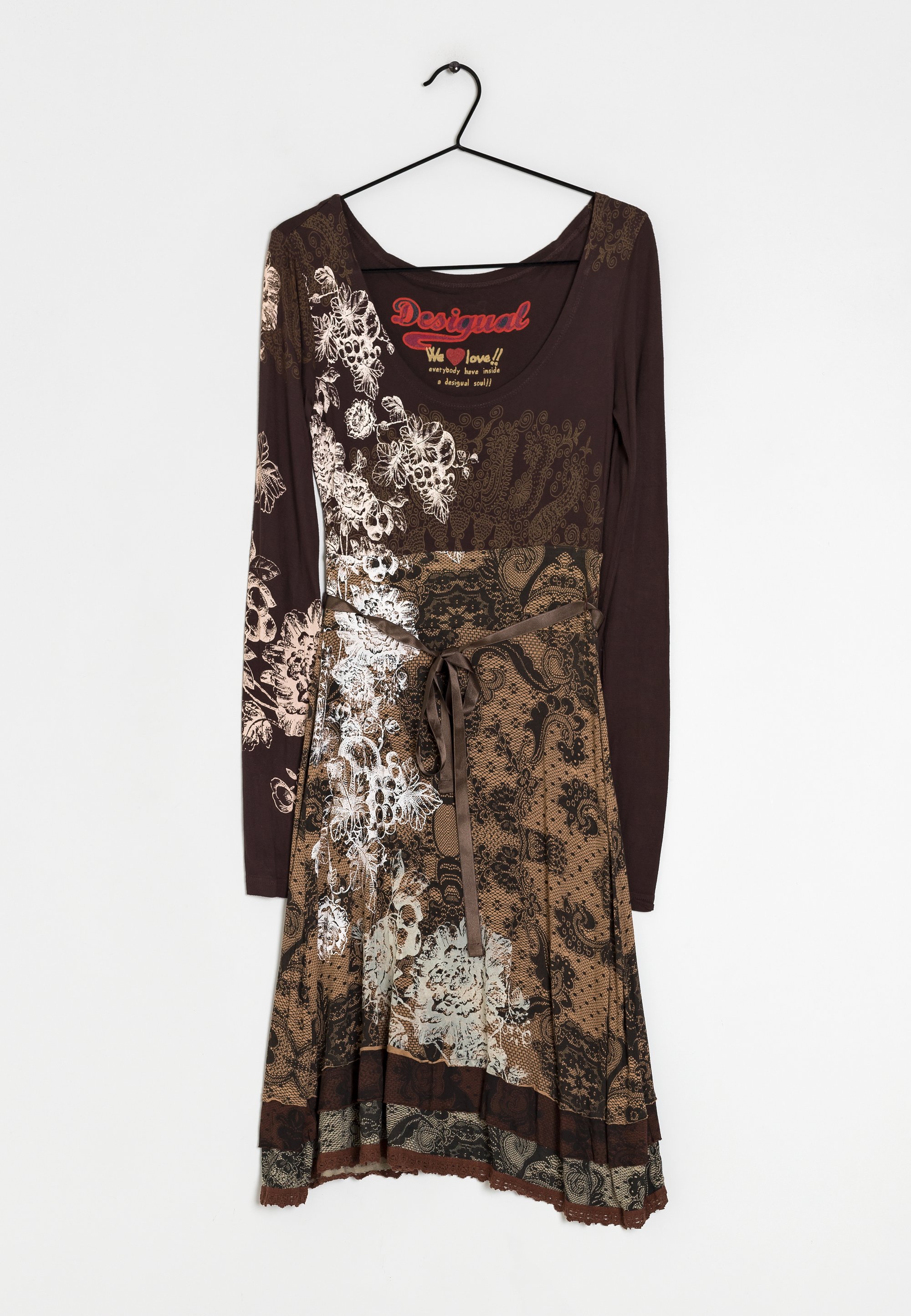 desigual brown dress Flocked midi dress brown Women's I Desigual.com