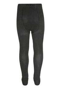 Collants noirs opaques en tissu doux et texturé. Dotés d'une taille haute avec le nom de la marque imprimé. Couverture complète des jambes.