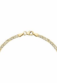 Goldene Kettenarmband mit miteinander verbundenen Gliedern, das eine glatte Textur und einen robusten Karabinerhakenverschluss für den Zugang aufweist.