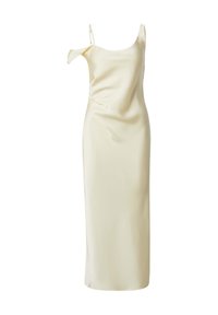 Satin-Kleid in Creme, mit einer schmalen Silhouette, einem schmalen Träger und einem leicht drapierten Design mit minimalen Nähten und Akzenten.