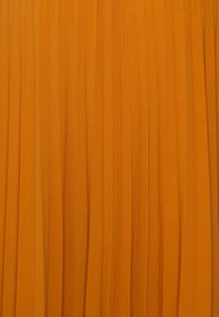 Jupe plissée en tissu léger de couleur orange vif. Présente des plis verticaux, espacés de manière régulière, créant un aspect texturé.