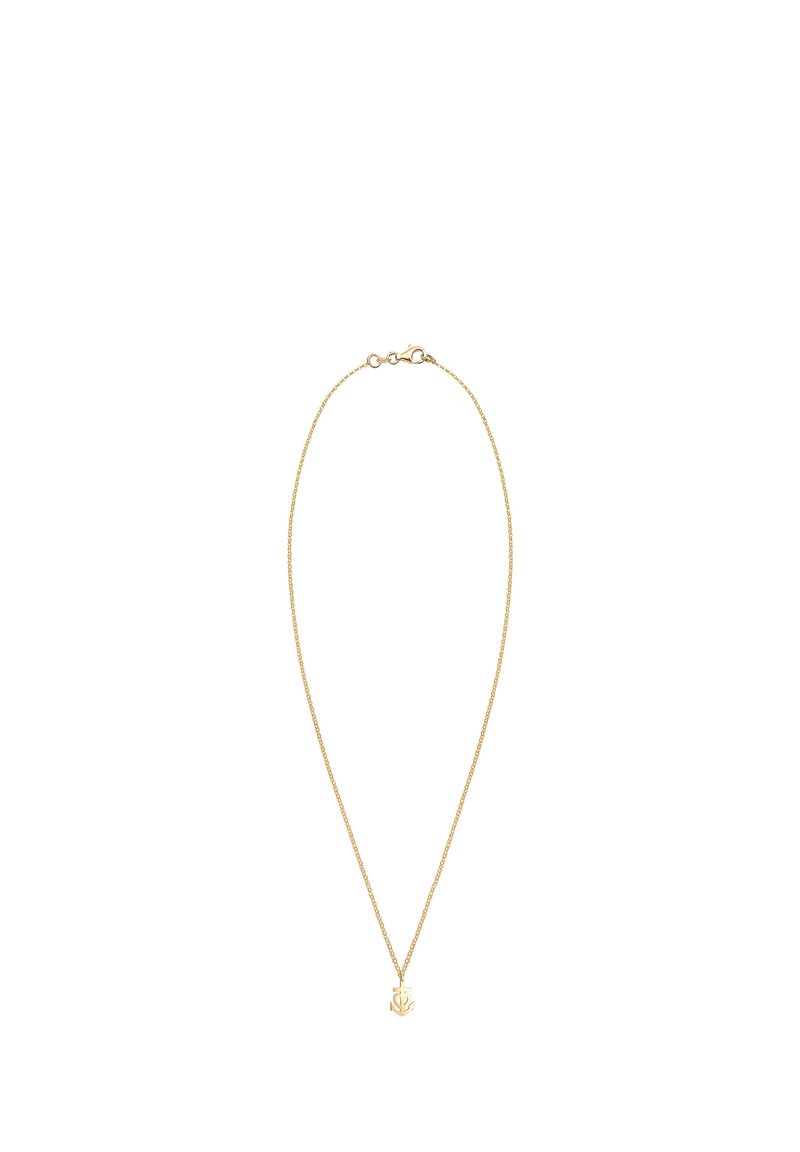 Goldene Halskette mit einer strukturierten Kette und einem kleinen Anker-Anhänger, mit einem Karabinerverschluss zum Befestigen.