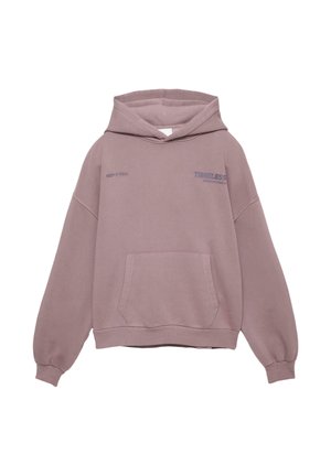 Felpa con cappuccio in tessuto mauve tenue, con una vestibilità rilassata, tasca frontale e testo stampato: "KEEP IT REAL" e "TIMELESS." Morbido al tatto.