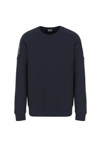 Felpa blu navy realizzata in tessuto morbido, con scollatura rotonda, maniche lunghe e un dettaglio con logo sulla spalla.