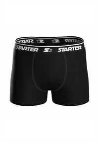 Schwarze Boxershorts mit einem elastischen Bund, der das Logo "STARTER" in Weiß zeigt. Glatte Stoffqualität, eng anliegendes Design und keine sichtbaren Muster.