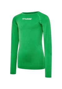 Långärmad skjorta i klargrön, tillverkad av strukturerad tyg. Har en rundad halsringning och Hummel-logotyp i vitt på bröstet.