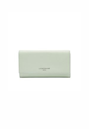 Light green leather wallet with a smooth texture. Features a flap closure and embossed "LIEBESKIND BERLIN" logo on the front.
