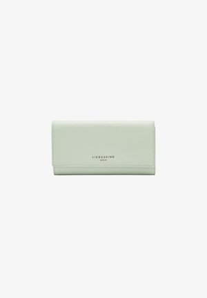 Taille de portefeuille en cuir vert clair avec une texture lisse. Doté d'une fermeture rabat et d'un logo embossé "LIEBESKIND BERLIN" sur le devant.