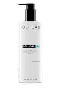 White cylindrical bottle with a black pump, labeled "IDOLAB SMART AGING," featuring bold text and blue accents, containing 400 ml of body balm.