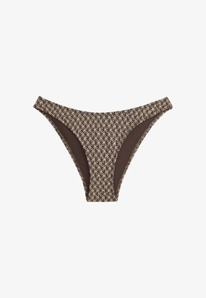 OYSHO, FLORAL JACQUARD U-CUT MEDIUM-COVERAGE BIKINI BRIEFS - Bikinibroekje - dark brown
