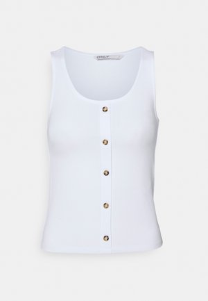 Hvid ærmeløs tanktop med rund hals og fem guldknapper foran. Fremstillet af glat, elastisk stof.