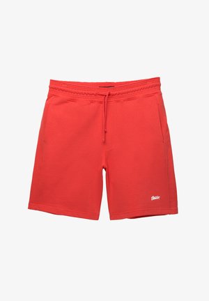 Rode katoenen shorts met een verstelbare tailleband, zijzakken en een klein wit logo op de linkerpunt. Gladde textuur, rechte pijpdesign.