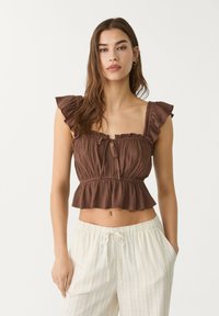Stradivarius - FLOWING WITH RUFFLES - Blouse - dark brown Thumbnail Image 1