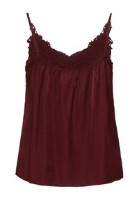 Bordo majica na bretele s čipkastim detaljima na izrezu. Izrađena od laganog materijala s lepršavim krojem i podesivim trakama.