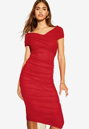 Lipsy RUCHED BODYCON BARDOT MIDI - Koktailové šaty/večierkové šaty - red