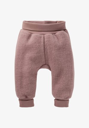 Fleece broek in stofroze, met een brede tailleband, taps toelopende manchetten en een oversized, laaghangend ontwerp voor comfort.