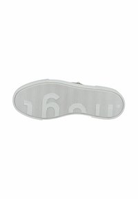 Suela de zapato blanca con una textura ribeteada prominente y números en relieve. Diseño elegante con forma redondeada. Adecuada para uso casual.