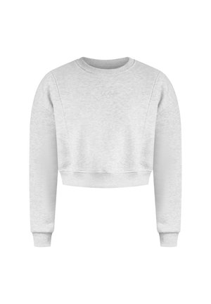 Lichtgrijze cropped sweatshirt, gemaakt van zacht materiaal. Heeft lange mouwen, een ronde halslijn en geribbelde boorden. Subtiele geborduurde logo aan de voorkant.