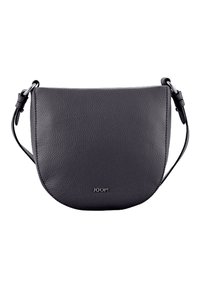 Czarna torba crossbody z fakturowanej skóry, z regulowanym paskiem i małym srebrnym logo "JOOP!" umieszczonym na dolnej przedniej części.