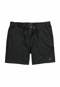 Sorte svøm shorts lavet af letvægtsstof. Har en snoretræk i taljen, knaplukning og et logo på den nederste venstre ben.