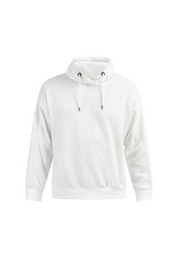 Felpa bianca con cappuccio, dal taglio rilassato, con coulisse al collo e polsini a costine. Tessuto morbido, design minimale e senza loghi visibili.