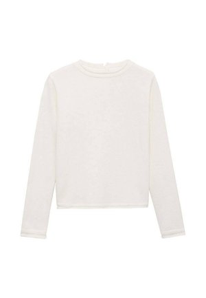 Langermige, cropped top van zacht witte stof. Heeft een ronde halslijn en subtiele textuur, met nette, gestikte zomen en mouwen.