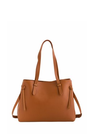 Sac à main en cuir marron avec deux longues bandoulières et des détails de glands sur les côtés, présenté sur un fond blanc.