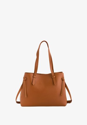 Braune Ledertasche mit zwei langen Schulterriemen und seitlichen Quasten, auf weißem Hintergrund dargestellt.