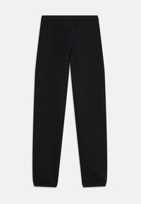Schwarze Sporthosen aus glattem Material, mit einem elastischen Bund, schmal zulaufenden Beinen und Bündchen an den Knöcheln für eine stromlinienförmige Passform.