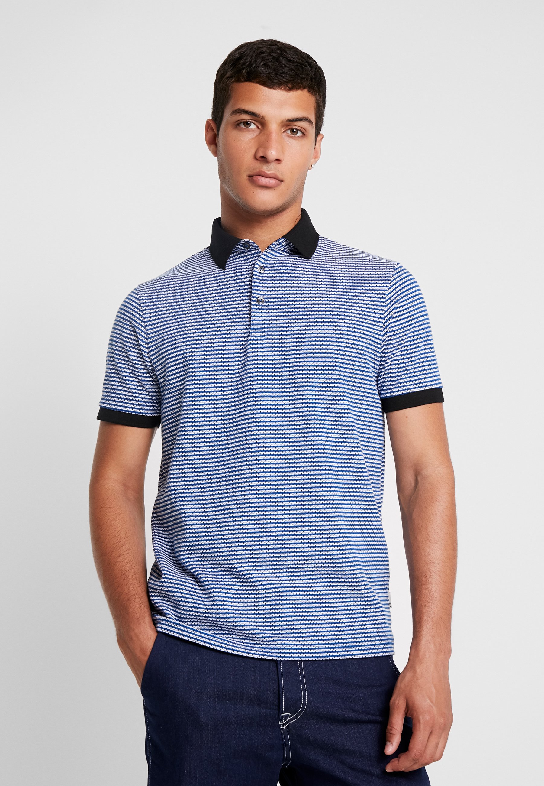 Burton Menswear London POPCORN STRIPE WITH TIPPED COLLAR Burton Menswear London 2 Pack TIPPED - Poloskjorter - blue