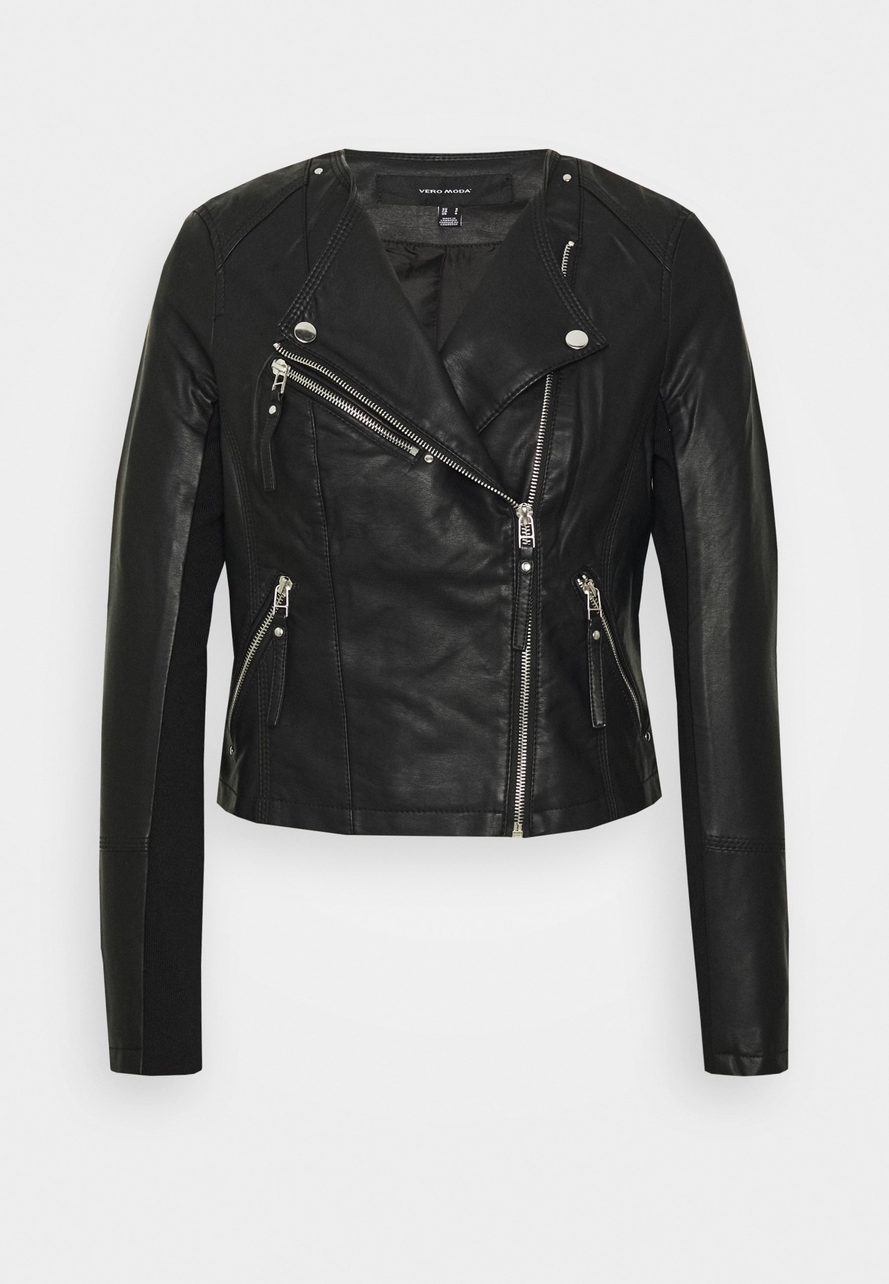 petite collarless leather jacket