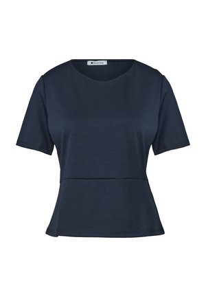 Street One, ROUND-NECK T-SHIRT WITH FLOUNCE DETAIL, granatowy