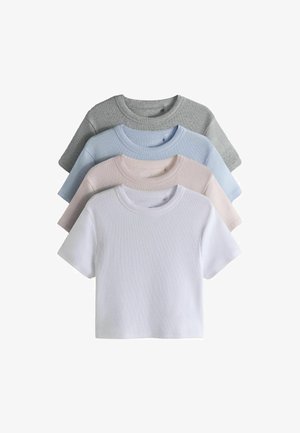 THE SET, REGULAR FIT - 4 PACK RIBBED CROPPED T-SHIRTS - Basic T-shirt - grey marl blue pink white