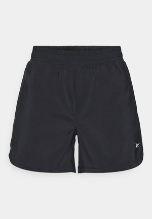 Svart idrettsshorts laget av et lett, elastisk stoff. Har en elastisk midje og sidesømmer, med en liten logo på kanten.