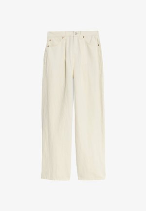 Krämfärgade vida jeans i texturerat tyg, med knäppning, fem fickor och nitar i kopparfärg.