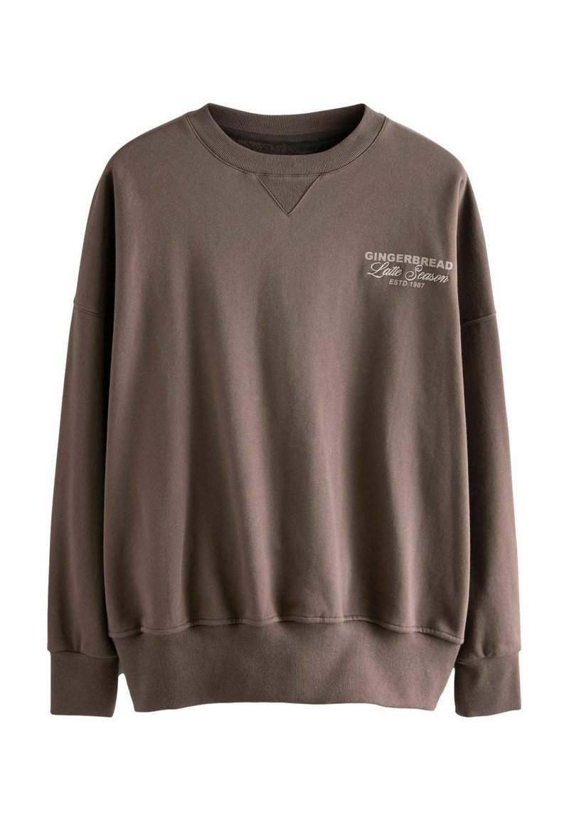 Next CHRISTMAS GINGER BREAD LATTE GRAPHIC CREW NECK - Bluză de molton - chocolate brown