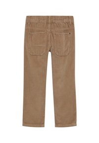 Bruine corduroy broek met een geribbelde textuur, met een elastische tailleband en twee achterzakken. Recht gesneden ontwerp.