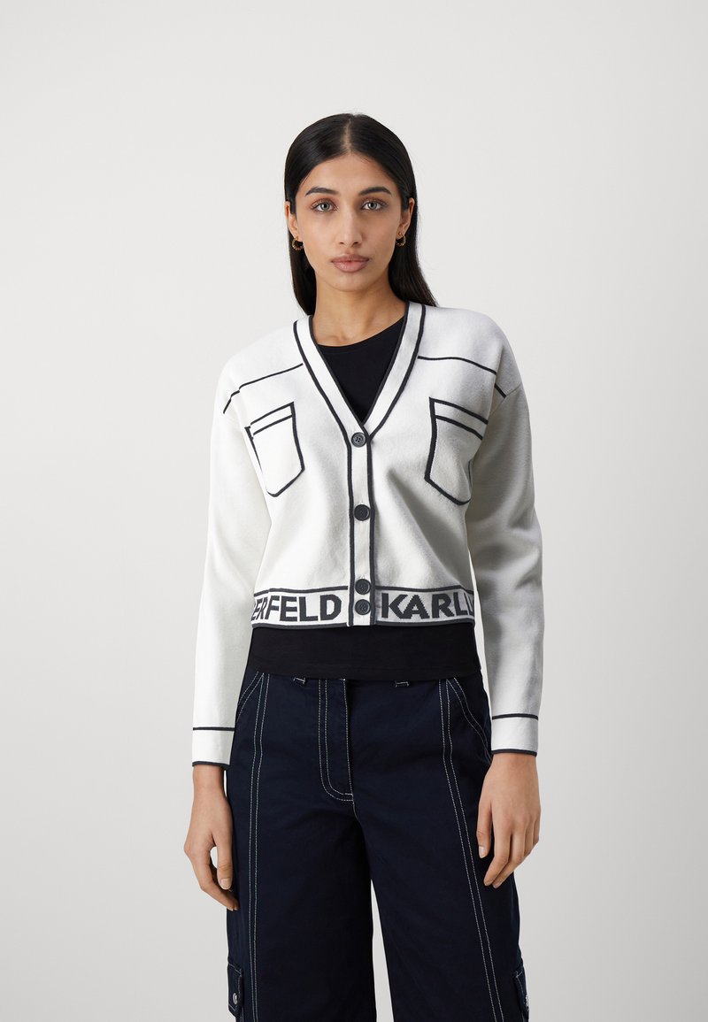 KARL LAGERFELD - SHORT LOGO CARDIGAN - Cardigan - white, Ingrandire