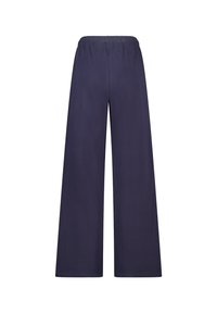 Navy wijde-leg broeken met een elastische tailleband, gemaakt van zachte stof, met een eenvoudig ontwerp en een gladde textuur.