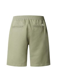 Kratke hlače svetlo olivne barve z elastičnim pasom, dvema zadnjima žepoma z všito obrobo in majhno tkaninsko logotipno značko na desnem žepu.