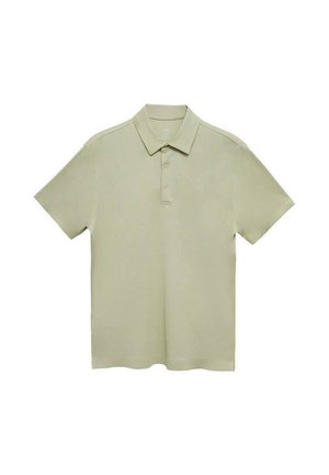 Kortærmet polo skjorte, lysegrøn, bomuldsblanding, tre-knaps placket, klassisk krave, glat tekstur, uden mønstre eller udsmykninger.