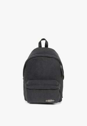 Zaino in pile grigio scuro con chiusura superiore con zip e tasca frontale con zip. Dotato di manico superiore e spallacci regolabili.