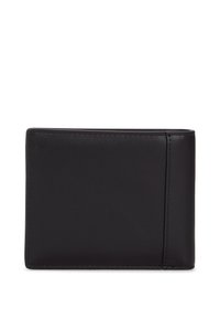 Portofel din piele neagră cu o textură netedă, formă rectangulară și detalii de cusătură subtile. Dispune de un slot pentru card pe o parte.