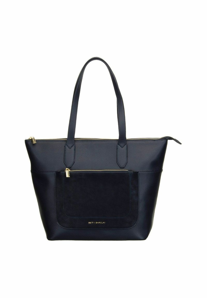 Sac cabas en cuir noir avec deux bandoulières, une poche zippée à l'avant et des détails de fermeture éclair dorés.