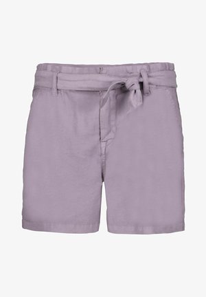 Lys lavendel shorts med en glat tekstur, der har et bundet bælte i taljen og en lige snit. Simpelt design uden yderligere mønstre.