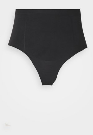Høy midje svart truse med et glatt, stretchy stoff. Har sømløst design og bred midjebånd for komfort.