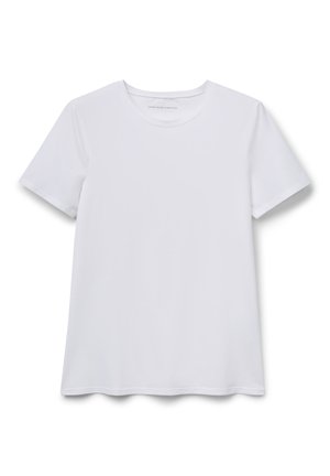 T-shirt bianco a maniche corte realizzato in tessuto morbido. Caratterizzato da un collo rotondo e una vestibilità rilassata con orlo dritto. Nessun motivo o accento.