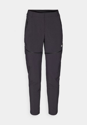 Pantaloni neri, leggeri, realizzati in materiale elastico; presentano tasche con zip, vestibilità sartoriale e ginocchio con zip per ventilazione o conversione.