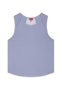 Lichtpaarse tanktop met een ronde hals en mouwloos ontwerp. Heeft een gladde textuur en een ronde zoom aan de onderkant. Rode label op de achterkant.